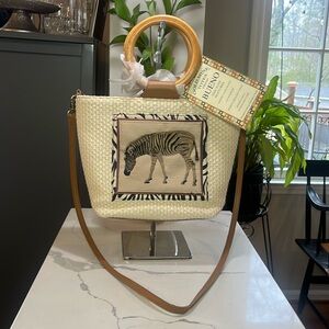 Gold Mine Totes From Bueno Straw Tote w/ Wood Handles & Crossbody Strap NWT